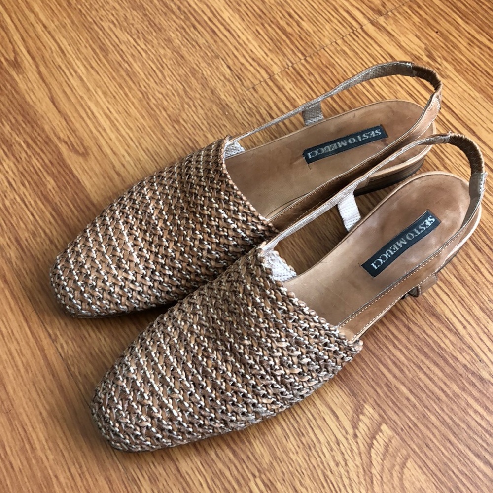 Sesto Meucci Tan Woven Slingbacks Sz 8
